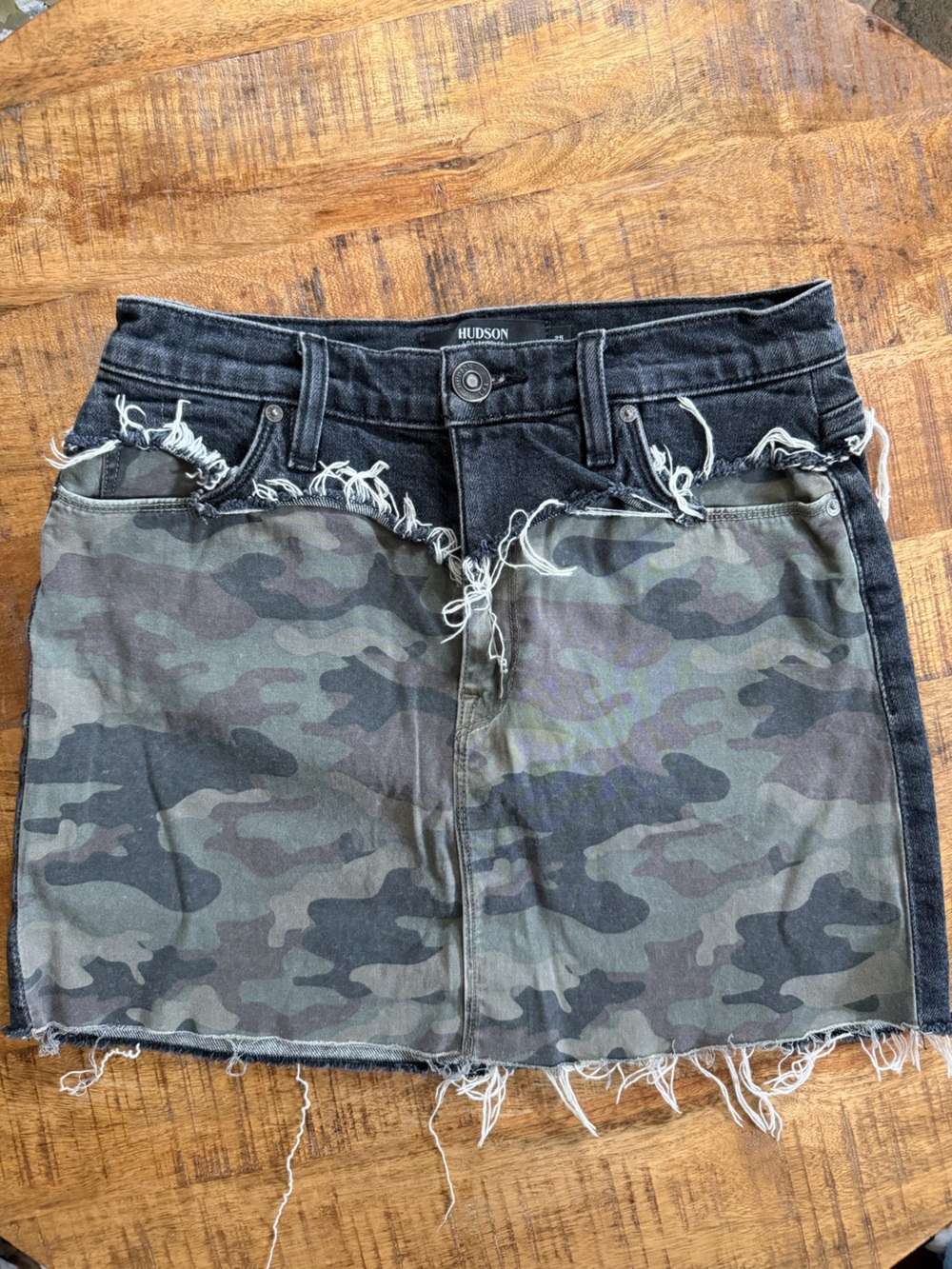 Hudson Jeans Camo Mini Skirt in Olive & Black